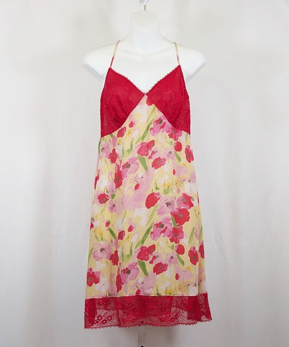 Vintage Y2K Slip Dress Floral Silk Lace Nightgown Via del Amore Women's Size M